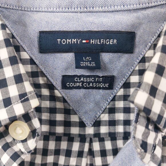 Tommy Hilfiger Shirt Mens Large Blue Gingham Button Down Classic Fit Long Sleeve - Picture 10 of 10